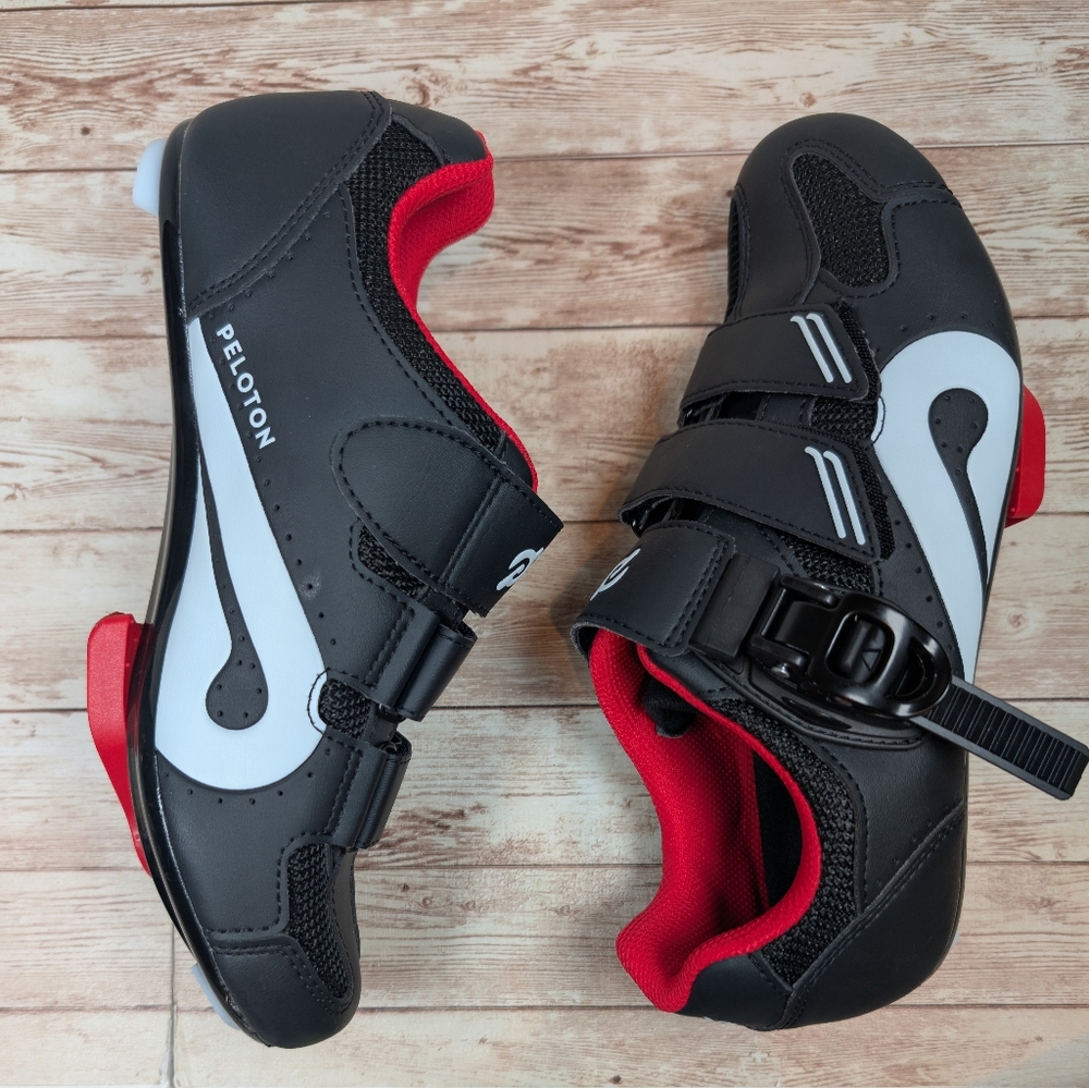 Peloton Bike & Bike Cycling Shoes Red Black White Unisex Size 38 Like New Size 8 - Picture 5 of 16